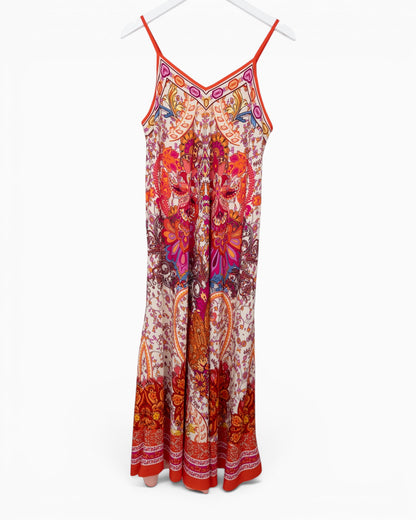 Maxikleid mit ornamentalem Paisley-Print orange pink