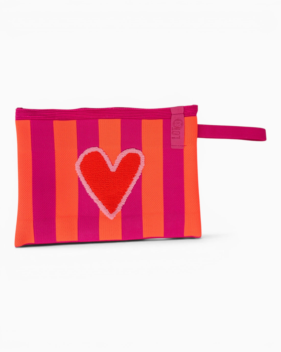 Täschchen mit Streifen und Herz-Motiv pink neonorange