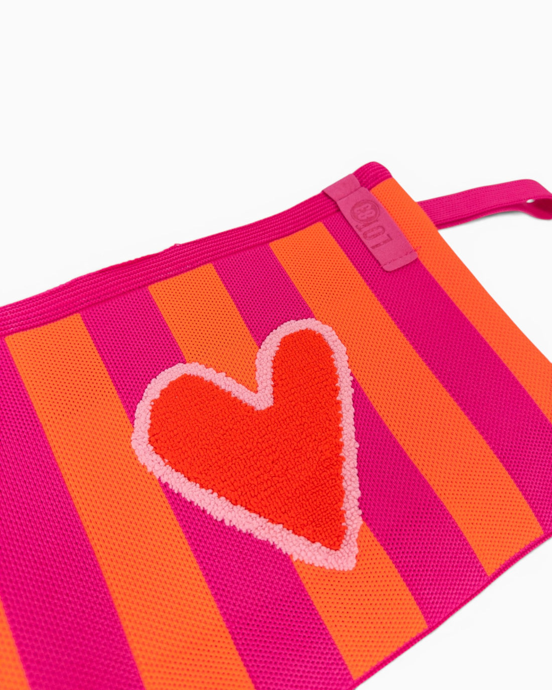 Täschchen mit Streifen und Herz-Motiv pink neonorange