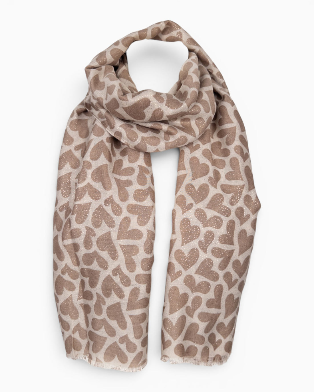 Schal Herzen mit Glitzerdruck beige