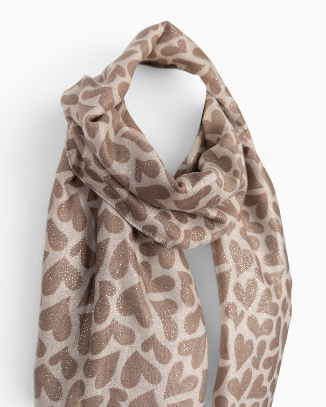 Schal Herzen mit Glitzerdruck beige