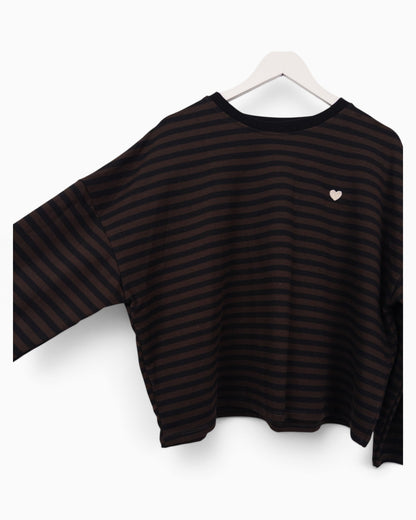 Streifenpullover mit Herz schwarz braun