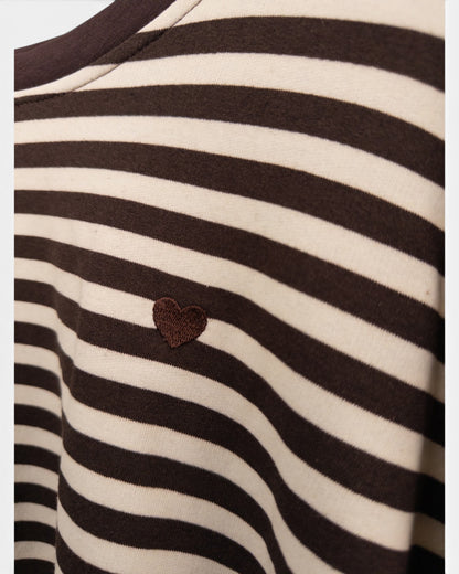 Streifenpullover mit Herz creme braun