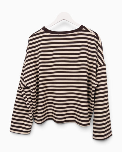 Streifenpullover mit Herz creme braun