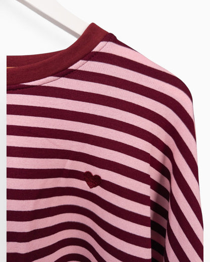 Streifenpullover mit Herz rosa weinrot
