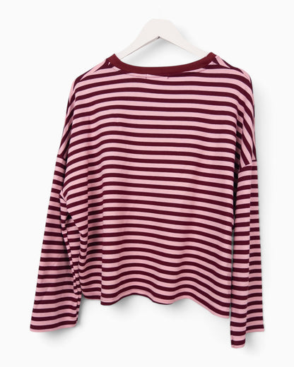 Streifenpullover mit Herz rosa weinrot