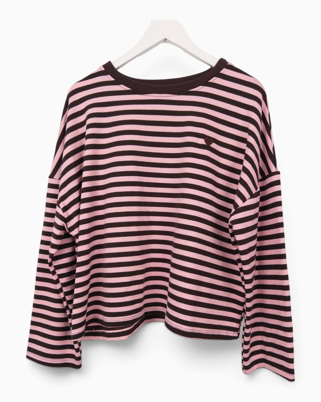 Streifenpullover mit Herz rosa braun