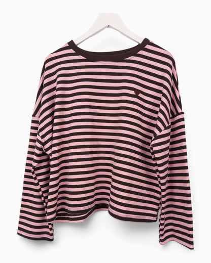 Streifenpullover mit Herz rosa braun