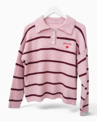 Strickpullover Amour rosa weinrot