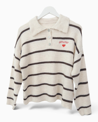 Strickpullover Amour creme braun