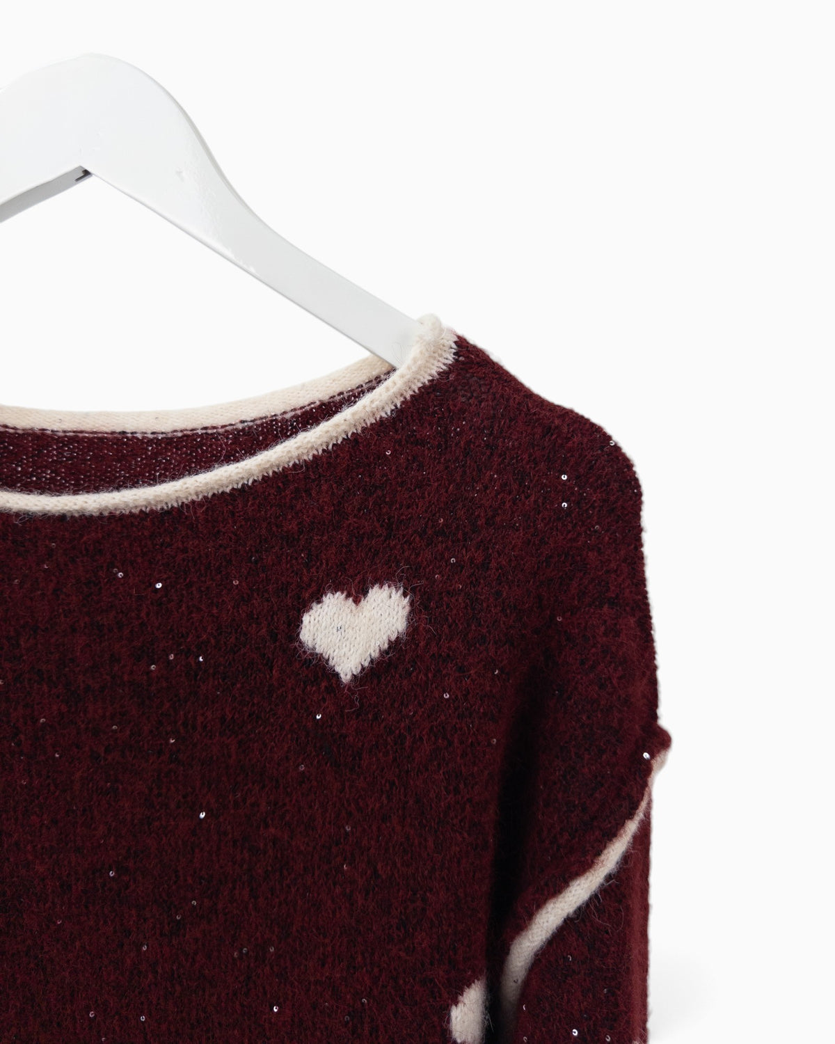 Strickpullover mit Herzen weinrot