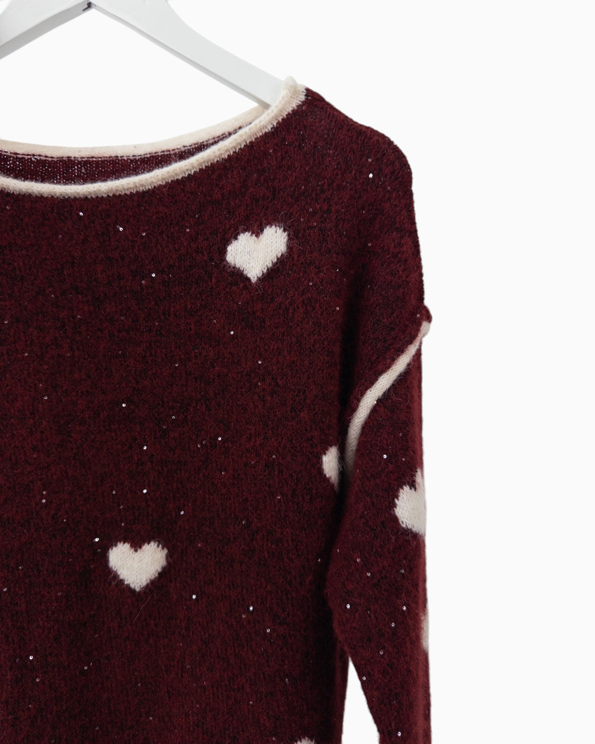 Strickpullover mit Herzen weinrot
