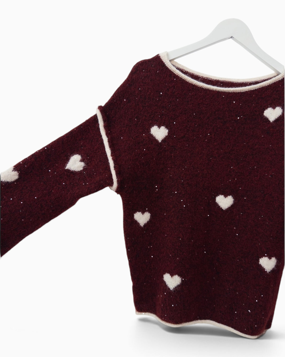 Strickpullover mit Herzen weinrot