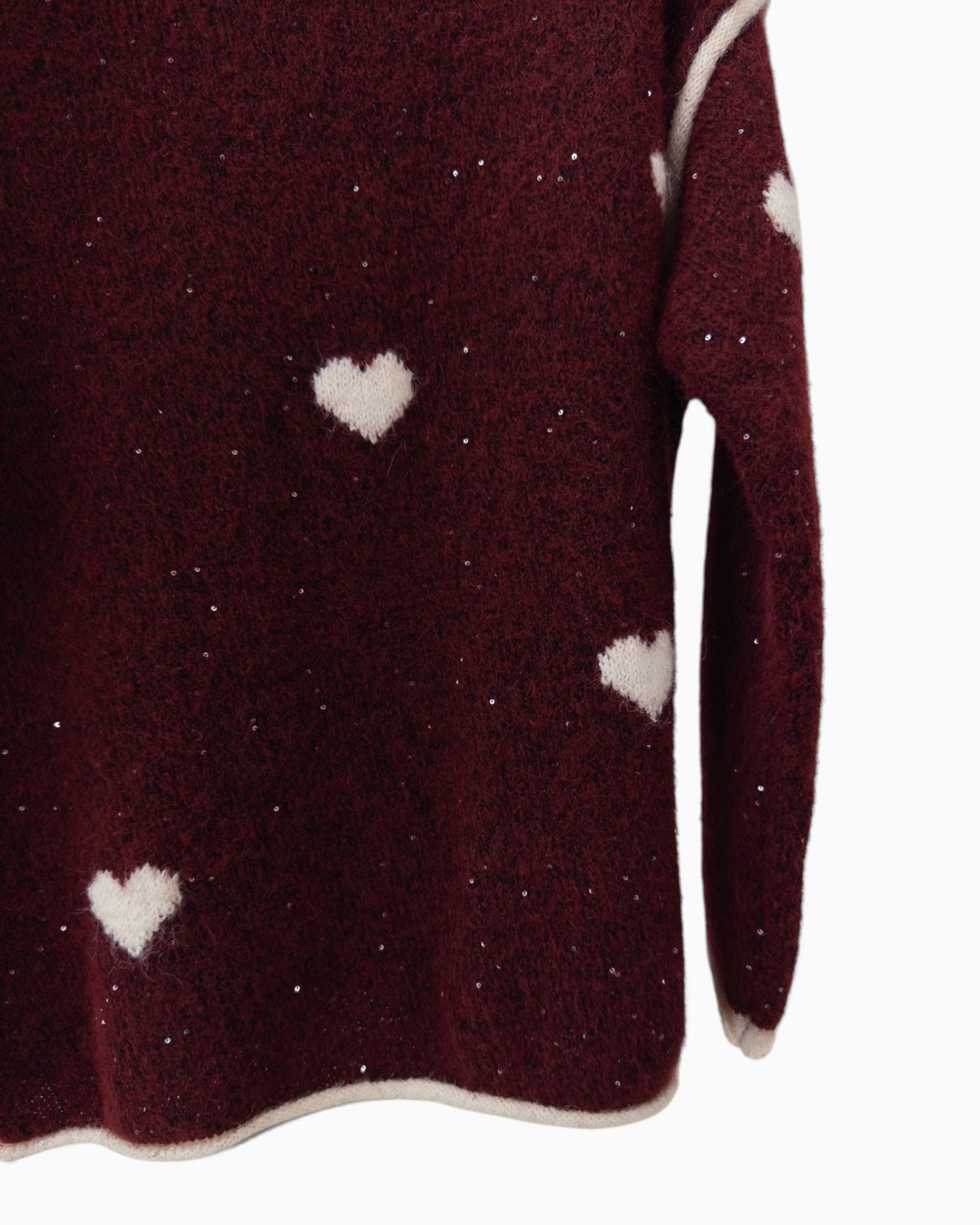 Strickpullover mit Herzen weinrot