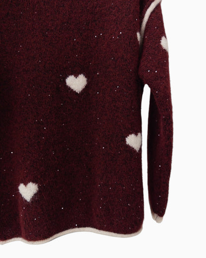 Strickpullover mit Herzen weinrot