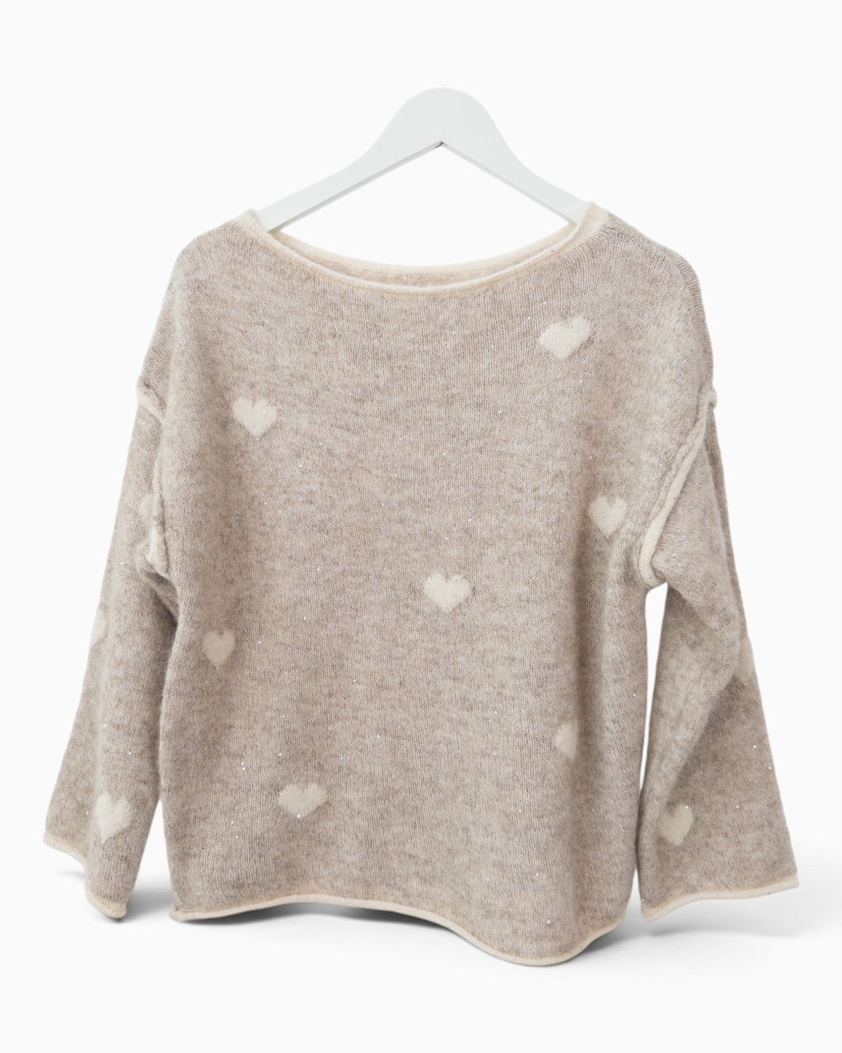 Strickpullover mit Herzen beige