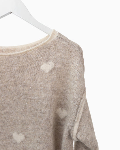 Strickpullover mit Herzen beige