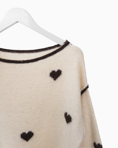 Strickpullover mit Herzen creme