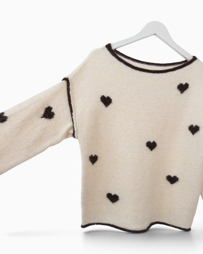 Strickpullover mit Herzen creme