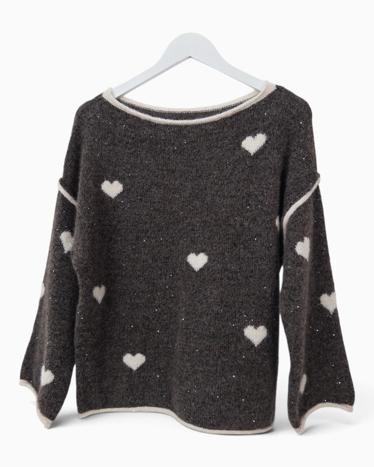 Strickpullover mit Herzen dunkelbraun