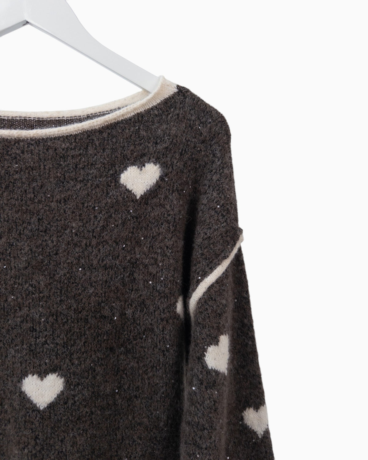 Strickpullover mit Herzen dunkelbraun