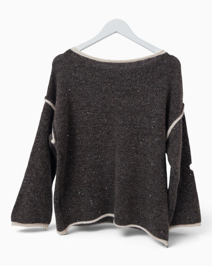 Strickpullover mit Herzen dunkelbraun