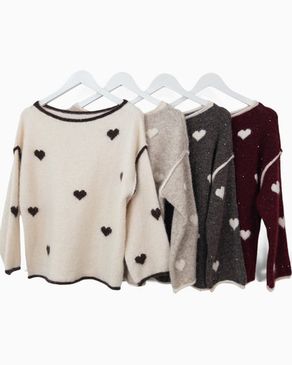Strickpullover mit Herzen dunkelbraun