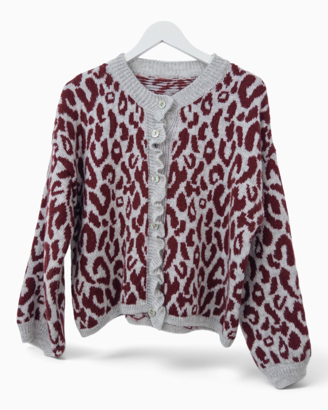 Cardigan Leo grau weinrot