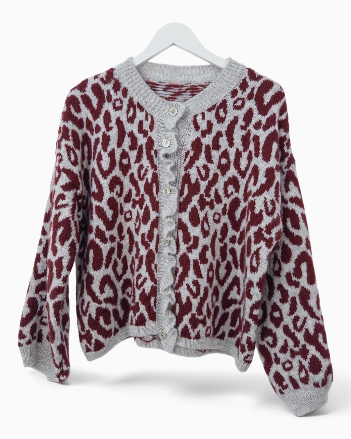 Cardigan Leo grau weinrot