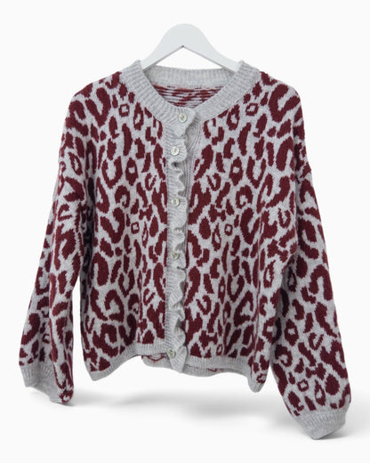 Cardigan Leo grau weinrot