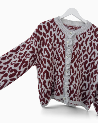 Cardigan Leo grau weinrot