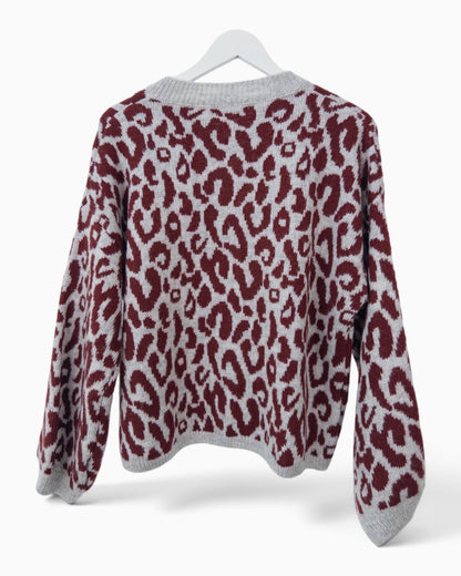 Cardigan Leo grau weinrot