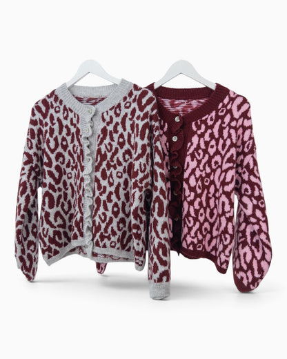 Cardigan Leo grau weinrot