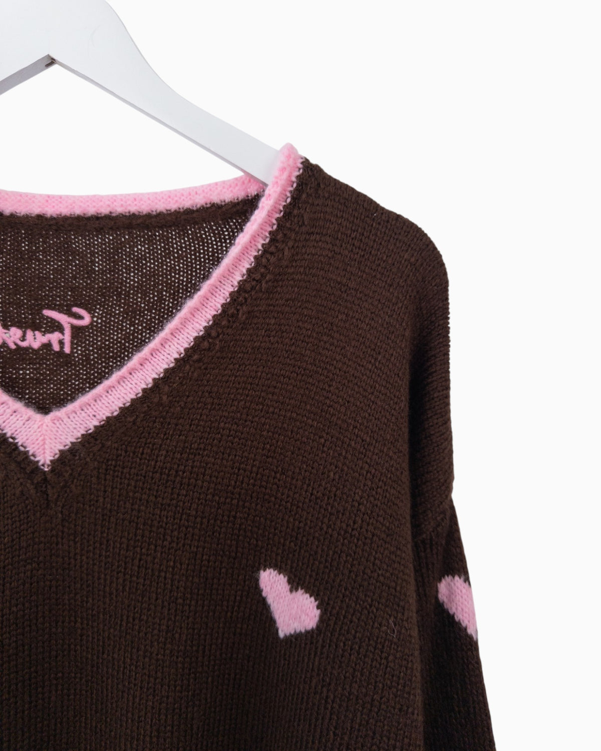 Strickpullover Herzchen dunkelbraun rosa