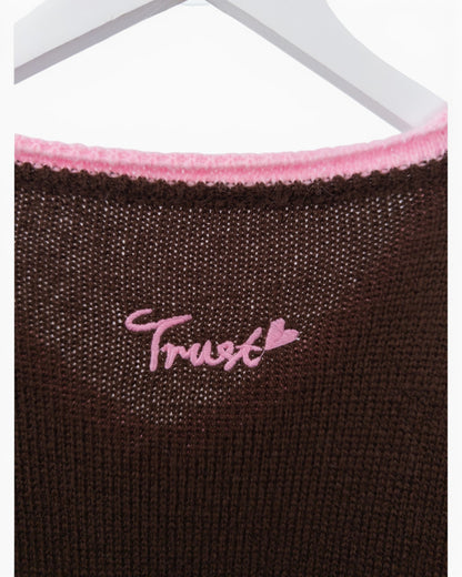 Strickpullover Herzchen dunkelbraun rosa