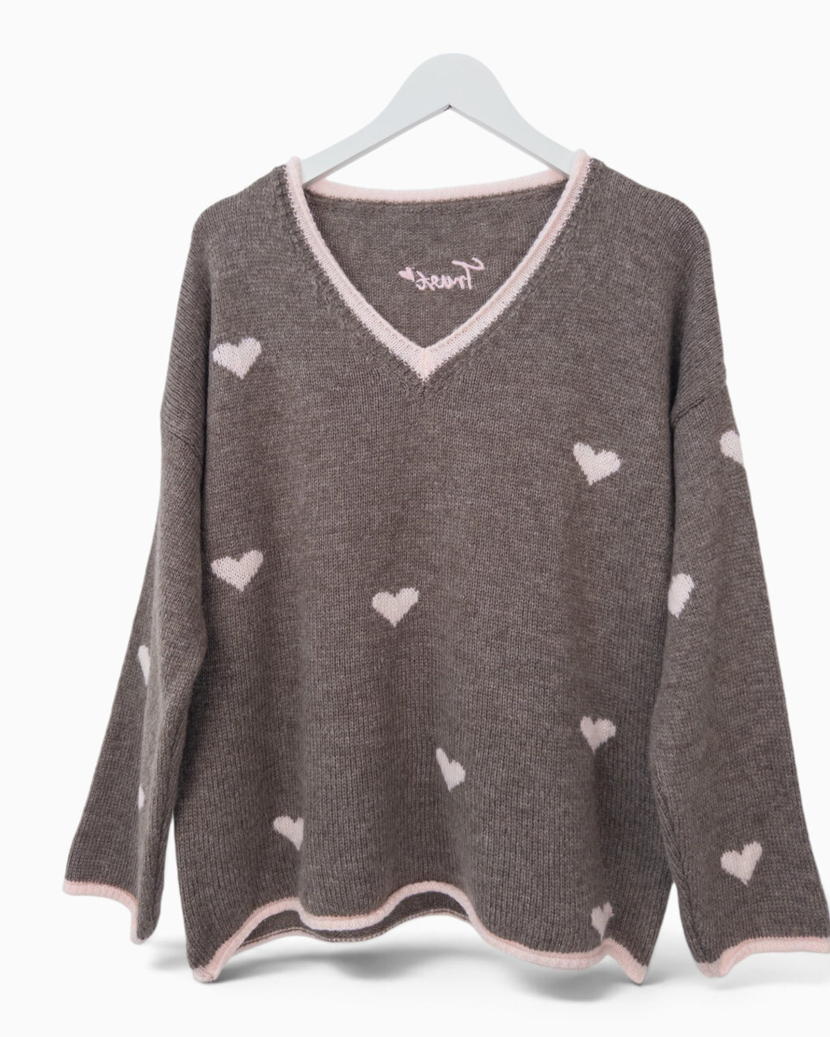 Strickpullover Herzchen taupe rosa