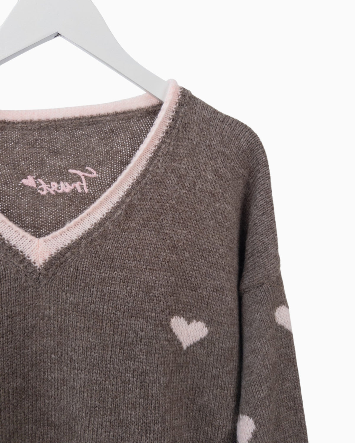 Strickpullover Herzchen taupe rosa