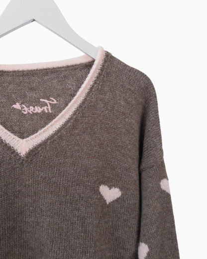 Strickpullover Herzchen taupe rosa