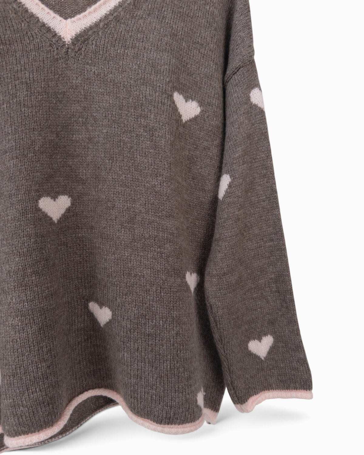 Strickpullover Herzchen taupe rosa