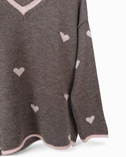Strickpullover Herzchen taupe rosa