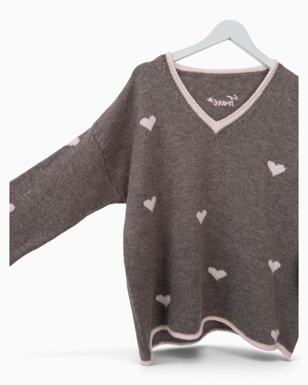 Strickpullover Herzchen taupe rosa