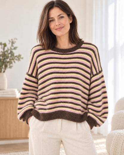 Strickpullover mit Streifen braun gelb