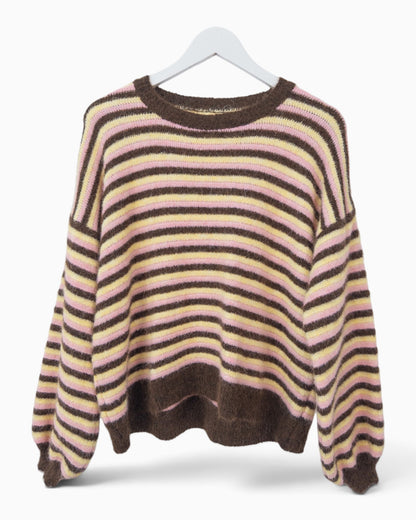 Strickpullover mit Streifen braun gelb