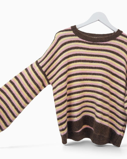 Strickpullover mit Streifen braun gelb