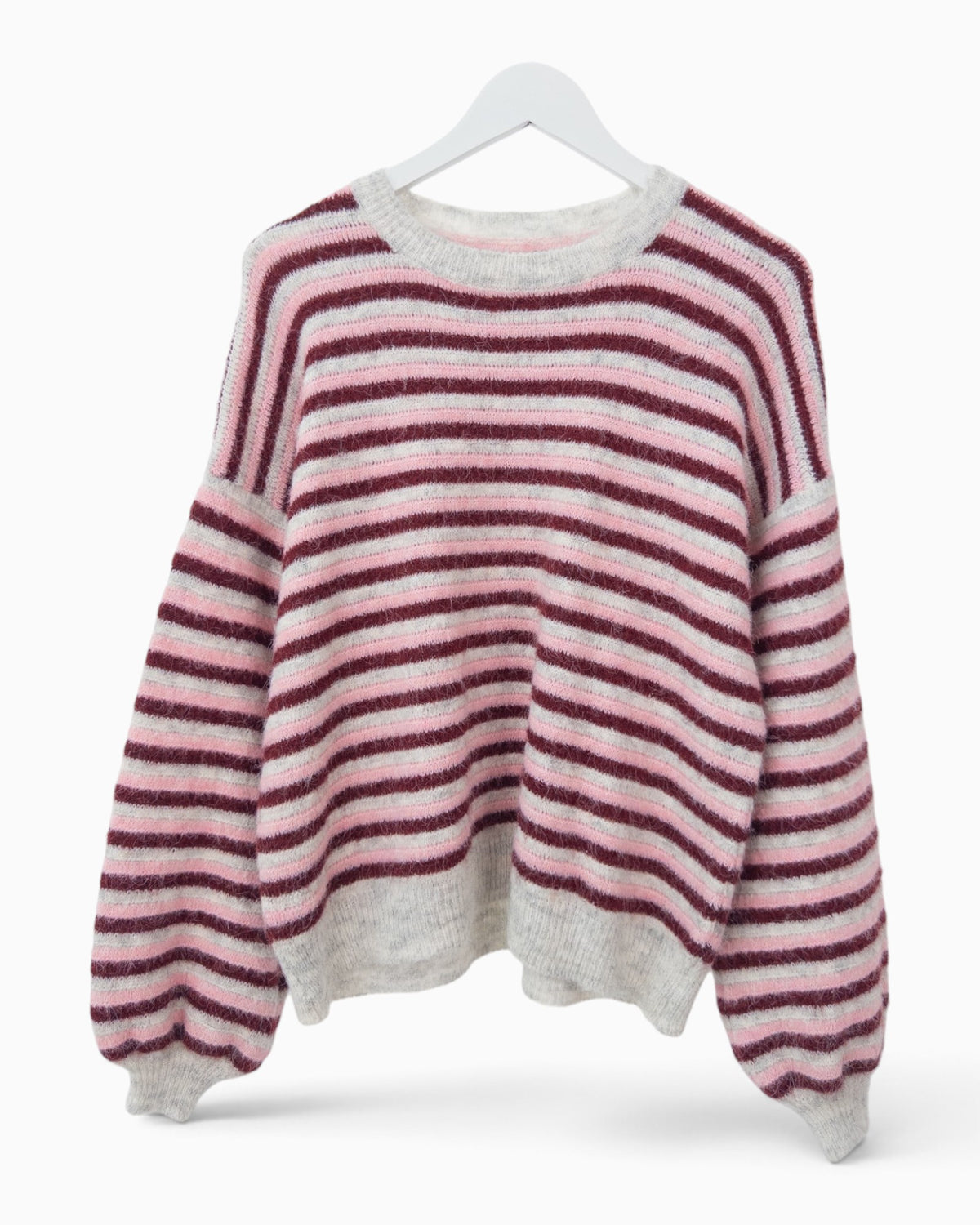 Strickpullover mit Streifen grau weinrot