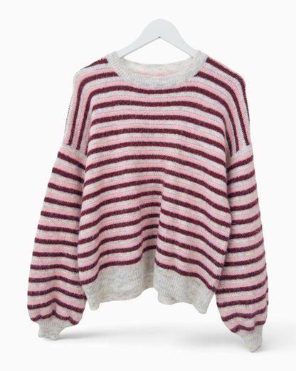Strickpullover mit Streifen grau weinrot