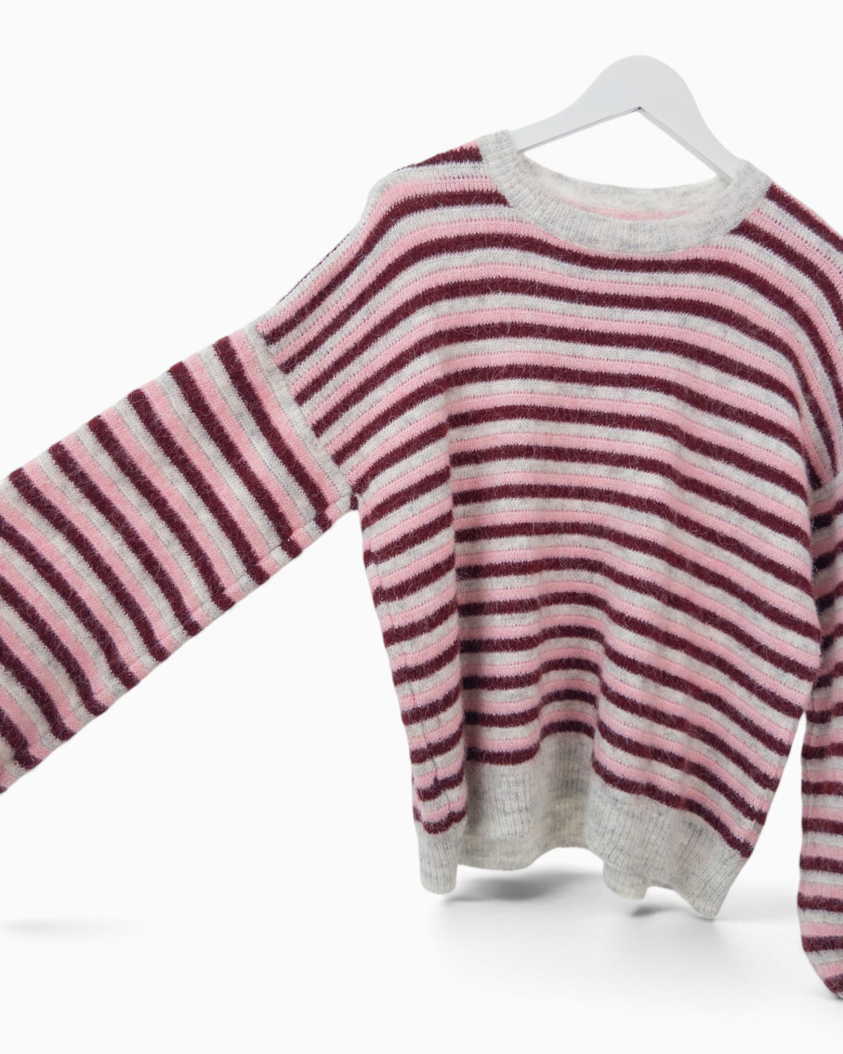 Strickpullover mit Streifen grau weinrot