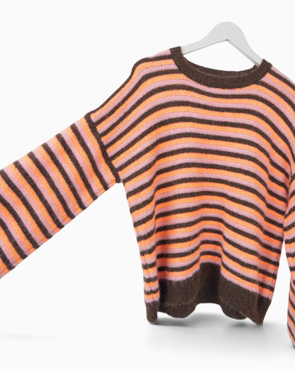 Strickpullover mit Streifen braun orange