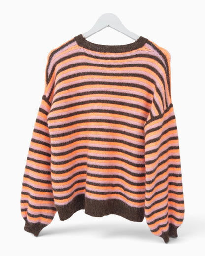 Strickpullover mit Streifen braun orange