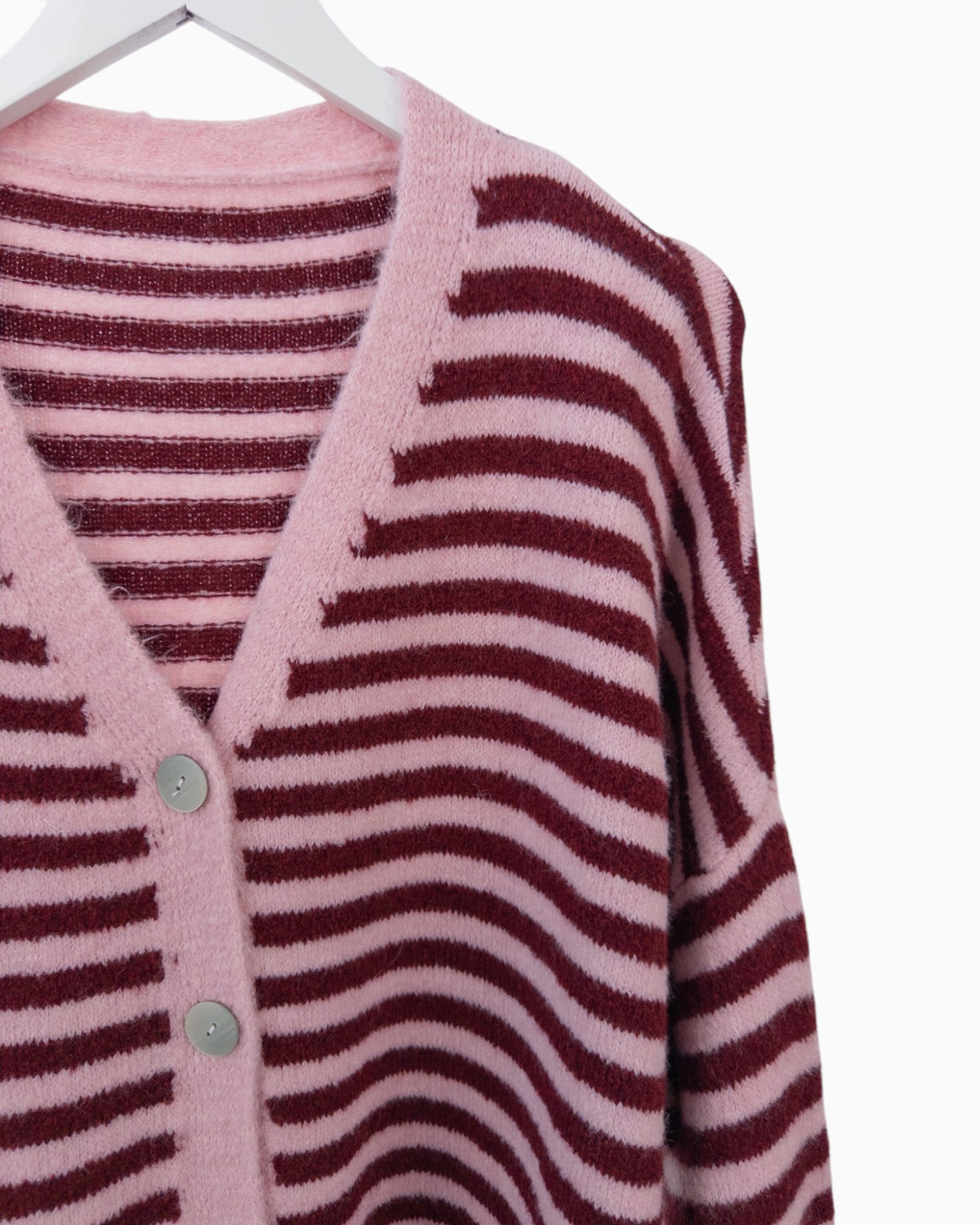 Cardigan mit Streifen rosa weinrot
